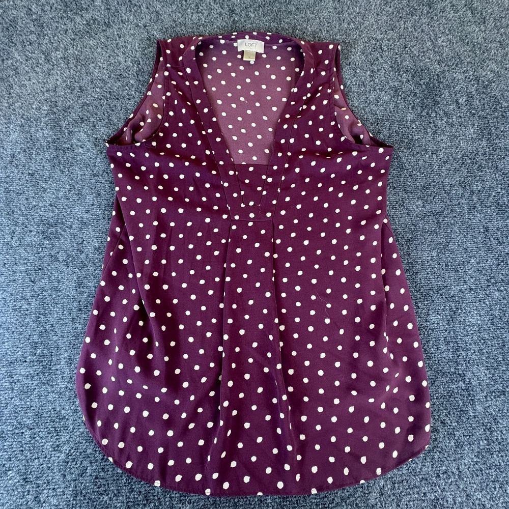 Loft Ann Taylor Blouse Top‎ Womens Medium Burgundy White Polka Dot Sleeveless
